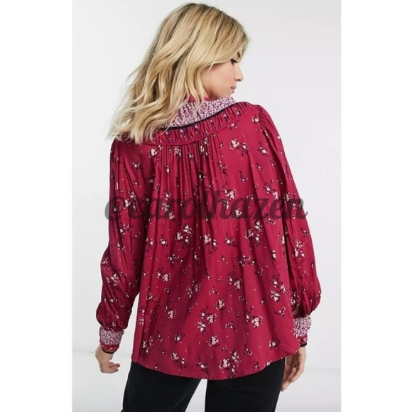 Free People Paloma Red Berry Long Sleeves Top Limited Edition Bohemian Chic - Picture 2 of 16